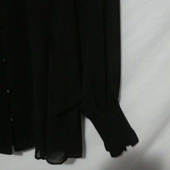 MICHEL STUDIO COLLECTION | size 16 | Black Sheer Button-Up Blouse With Neck Tie - Picture 8 of 14